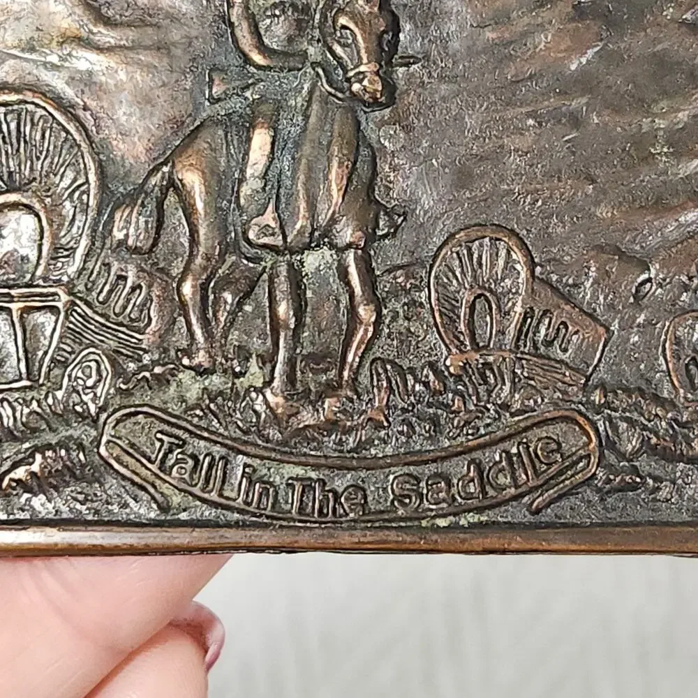 Vtg Belt Buckle Tall In The Saddle Cowboy Horse Western Rodeo Equestrian Trucker
